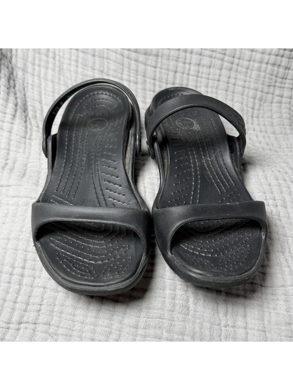 Crocs Patricia Womens Black Wedge Sandal Strappy Slip On Slides Sz 8 - Picture 2 of 9